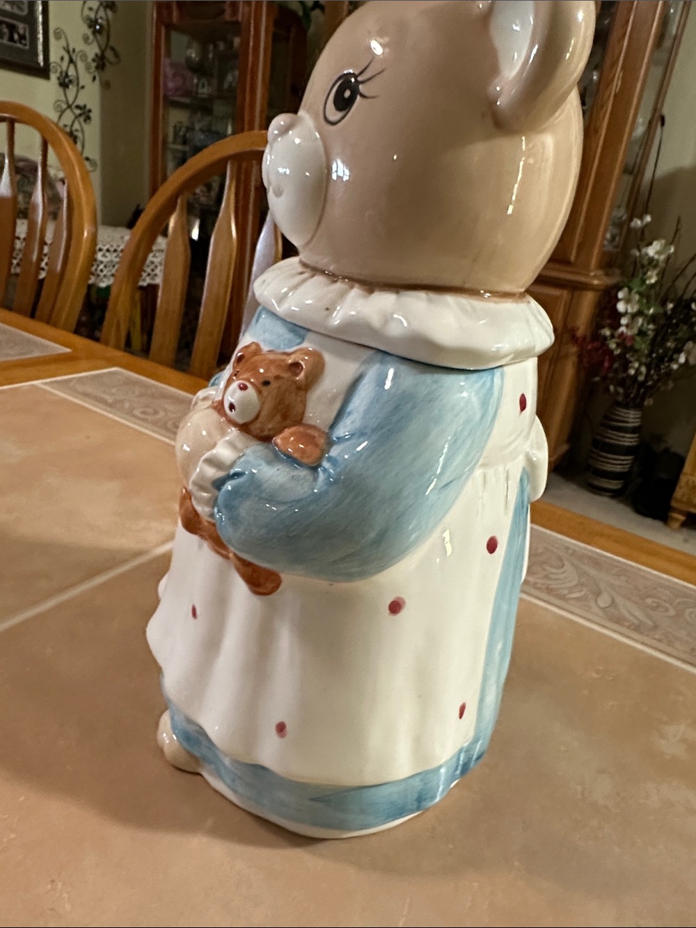 VTG Ceramic Bear Cookie Jars - Cream and Blue Decorative Set - Picture 4 of 14